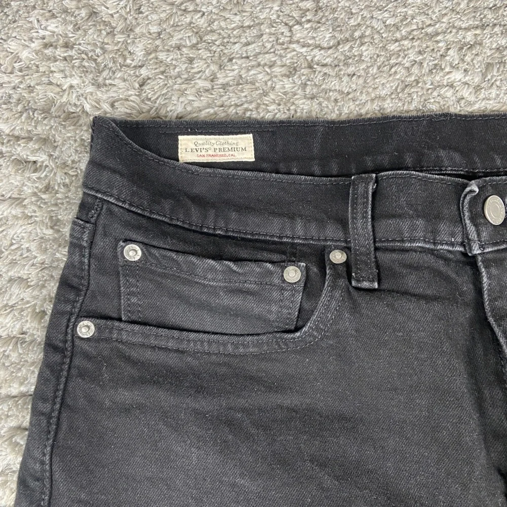 Levis 412 Premium Jorts Men 34 Black Denim Slim Taper Cut Off Jean Short Raw Hem